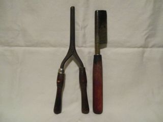 Vintage Hot Pressing Comb And Curling Iron Hair Styling Set With Wood Handles