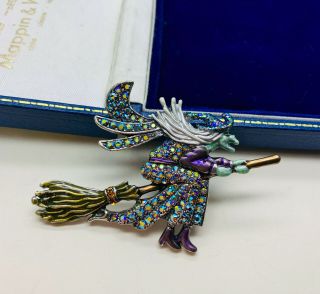 Vintage Jewellery Signed Kirks Folly Crystal/enamel Witch Brooch/pin