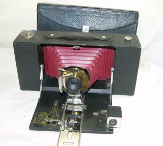 Kodak No 3 - A Folding Brownie Camera With Maroon Bellows & Carrying Case