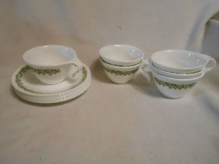 Set Of 6 Vtg Corelle Spring Blossom Green Flower Crazy Daisy Cups And Saucers