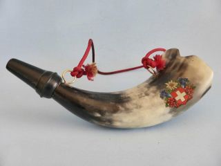 Vintage Decorative Swiss Blowing Horn,  Switzerland Souvenir,  Well