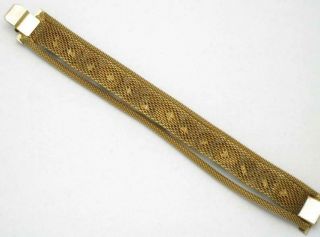 Vintage Gold Plated Infused Green Cabochon Mesh Bracelet 7