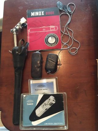 Minox Camera,  Exposure Meter And Tripod In Leather Cases,  Box/booklets