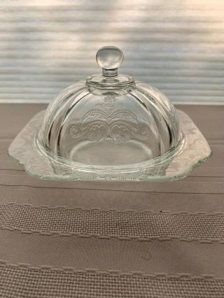 Vintage Federal Glass Madrid Depression Glass Covered Butter Dish 1932 - 1939
