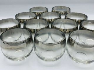 Set Vintage Dorothy Thorpe Style Silver Fade Roly Poly Glasses Mid Century Bar