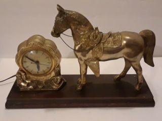 Vintage United Self Starting Golden Horse Mantle Clock