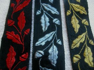 Ribbon Vintage Sewing Trim Embroidered Oak Leave Acorn Black Gold Red Blue 241 "