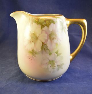 Vintage Royal Rudolstadt Prussia Pitcher - Pink And White Roses W Gold - Beauty