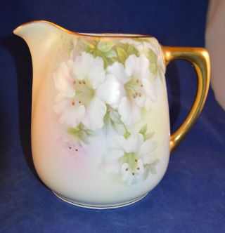 Vintage Royal Rudolstadt Prussia Pitcher - Pink and White Roses w Gold - Beauty 2