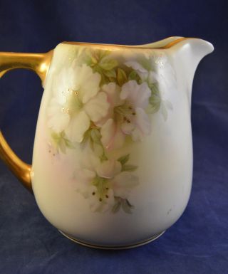 Vintage Royal Rudolstadt Prussia Pitcher - Pink and White Roses w Gold - Beauty 4