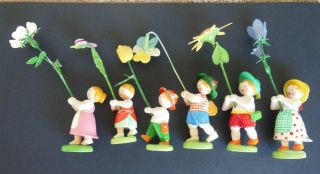 Group Of 6 Vintage Flower Children Wendt Kuhn Erzgebirge Gdr Germany Ones