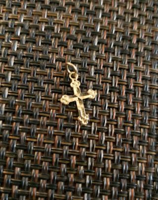 Vintage 14k Gold Religious Cross Pendant Charm Or Signed Dainty 14k Yellow Gold
