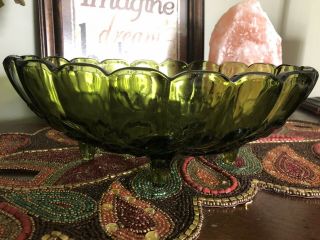 Vintage Dark Green Glass Serving Bowl Oval