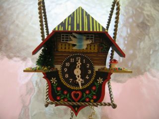 Cute Vintage Miniature German Chalet Cuckoo Clock With Mushroom And Bluebird