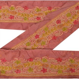Sanskriti Vintage Pink Sari Border Hand Embroidered Trim Craft 2 " W Lace