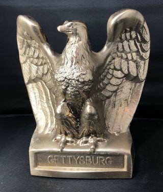 Vintage Pm Craftsman Brass Gettysburg Eagle Book End Usa Metal Rare Statue Figur