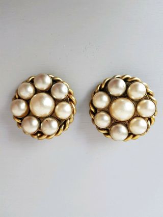 Butler And Wilson Large Round Pearl Vintage Clip On Earrings