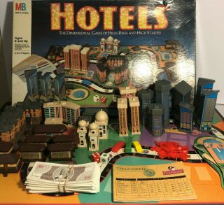 Vintage Hotels Board Game Box 1987 Milton Bradley Missing 1 Blue Limo
