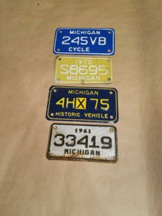 Vintage Michigan Motorcycle License Plates Group Of 4 1961 1970 And Historic