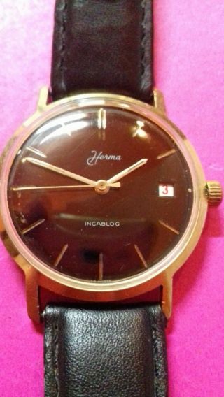 Vintage Montre Herma Made In France Mechanical Watch Gold Plated