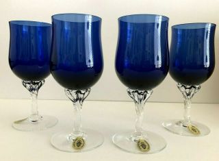 Vintage Set Of 4 Celebrity Cambridge Cobalt Crystal 6 " Wine Glasses Nib