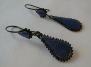 Vintage Sterling Silver Lapis Gemstone Accent Dangle Earrings