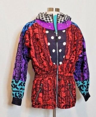 80s Vintage Obermeyer Ski Jacket Coat Womens Size 12 Loud Print Apres Ski Party