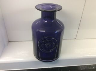 Vintage Dartington Cased Art Glass Amethyst Daisy Bottle Vase, .