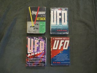 4 Vintage Ufo,  Flying Saucers,  Area 51,  Aliens Books 1954 - 57 Hardcover 1st Edit