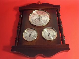 Vintage Colonial Jason Weather Station Wood Brass Thermometer Humidity Barometer