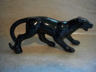 Vintage Ceramic Small Black Panther Leopard Cat Figurine 6 " Long