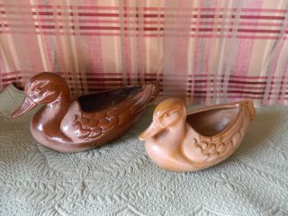 2 Vintage Frankoma Pottery Duck Planters 208 & 208a