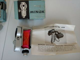 Minox C Camera,  ME - 1 Flash,  Binocular Attachment,  Tripod Accessory,  Right Angel Find 3