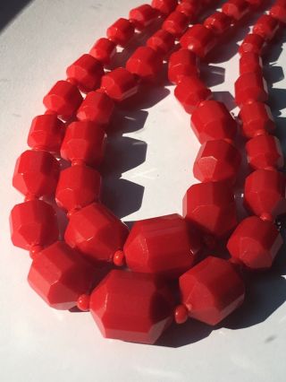 Retro 1950’s Rockabilly Vintage Red Faceted Bead Double Strand Necklace - Germany