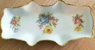 Vintage Limoges France Floral Hand Painted Porcelain Gold Gilt Vanity Lg Tray