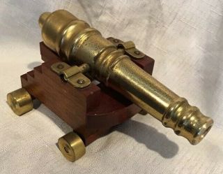 Vintage Solid Brass & Wood Cannon 6” Weights 1.  5 Lbs Homemade 1940’s Ex,