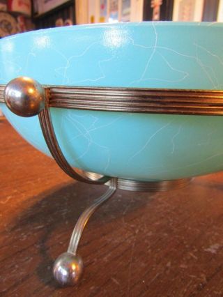 Vtg Mid Century Spaghetti String Bowl With Stand - - - Turquoise