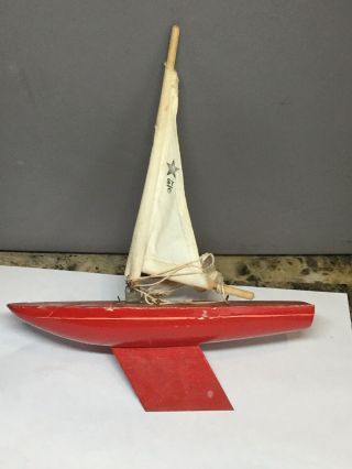 Vintage Wood Toy Sailing Sail Boat With Mast 8” Length
