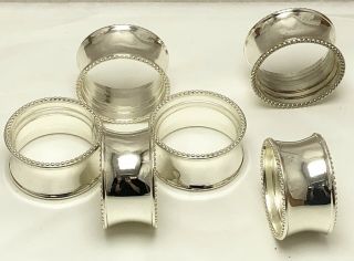 Vintage Set Of 6 Silver Round Napkin Rings Silver - Plated