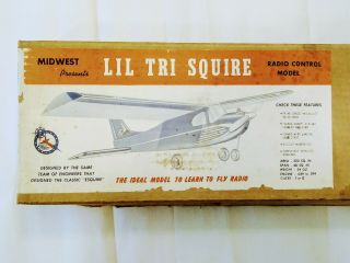 Vintage Midwest Lil Tri Squire 40 " R/c Balsa Model Airplane Kit Open Box