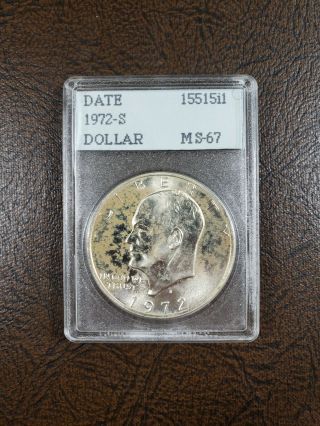 1972 - S Eisenhower Dollar,  Vintage Accugrade Holder Unc,  40 Silver (z - 0474)