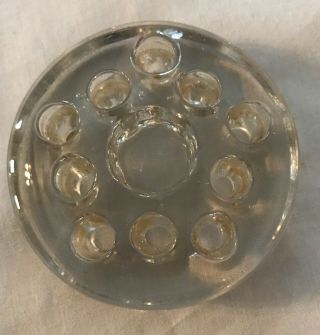 Vintage Clear Glass 10 Hole Flower Frog W Large Center Candle Holder