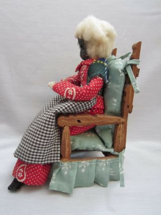 VINTAGE OLD MAN & WOMAN APPLE HEAD DOLLS IN CLOTHESPIN CHAIRS W/ FOOTSTOOL 6