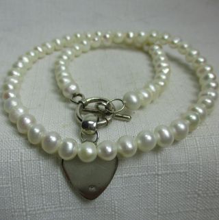 Vintage Freshwater Pearl And Sterling Silver 925 Necklace With Sterling Heart