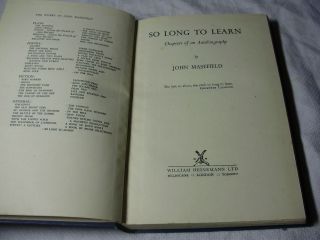 1952 - SO LONG TO LEARN Chapters of an Autobiography JOHN MASEFIELD 1st Edition 2