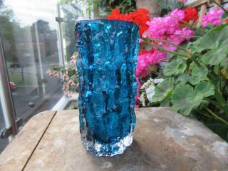 Vintage Whitefriars Taxtured Kingfisher Blue Vase 7 1/2 In High