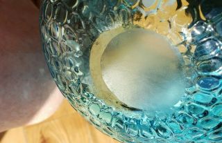 Vintage MCM Blenko Aqua Blue Honeycomb Owl Art Glass Vase Pitcher Bowl 7