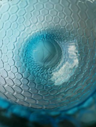 Vintage MCM Blenko Aqua Blue Honeycomb Owl Art Glass Vase Pitcher Bowl 8