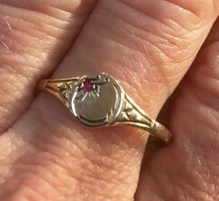 Vintage 1970s Solid Gold And Red Stone Signet Ring.  Large Size X.