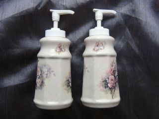 2 Vintage Vb Athena California Pottery Soap Dispenser Floral Decor Made In Usa